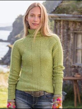 Sundance Sage Green Toasty Dimensions Turtleneck Sweater Cotton Silk Petite L